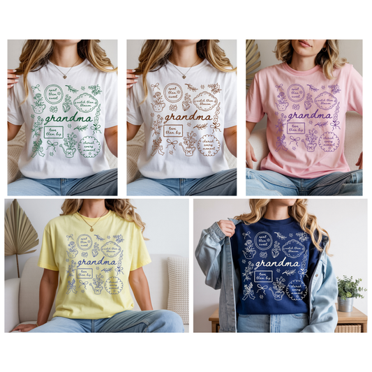 Custom Grandma name Floral Tee | Mimi, Yaya, Grandma Shirt
